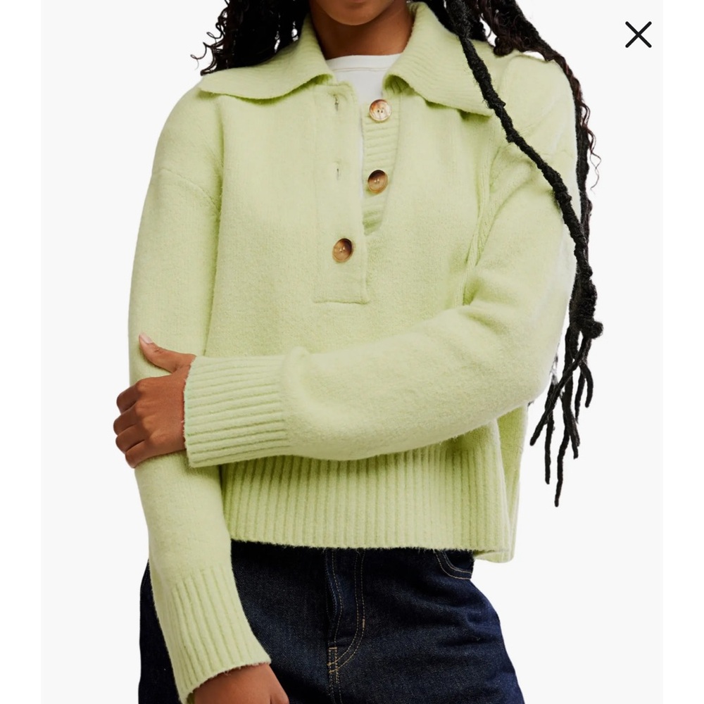 Free people Trading Up Cotton Blend Polo Sweater in color matcha melange